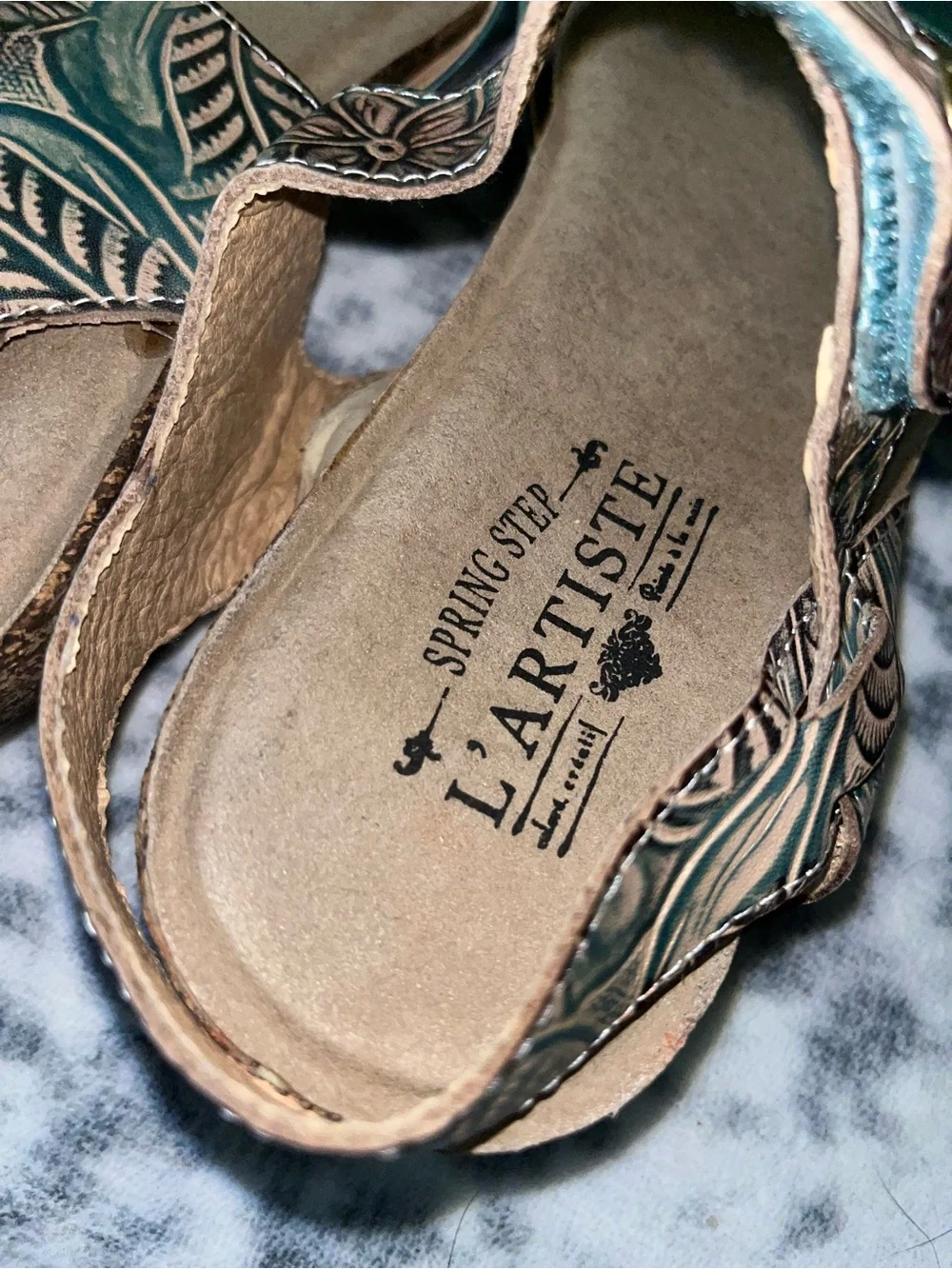 L'Artiste by Spring Step Ceylan Sandals Teal Leather Brown Size 40 US 9 VGUC